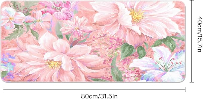 Britimes Large Gaming Mouse Pad Pink Watercolor Hand Painted Peony Flower Non-Slip Desk Pad Keyboard and Mouse Desk Mat for Gamer, Office & Home, 31.5 x 15.7 in