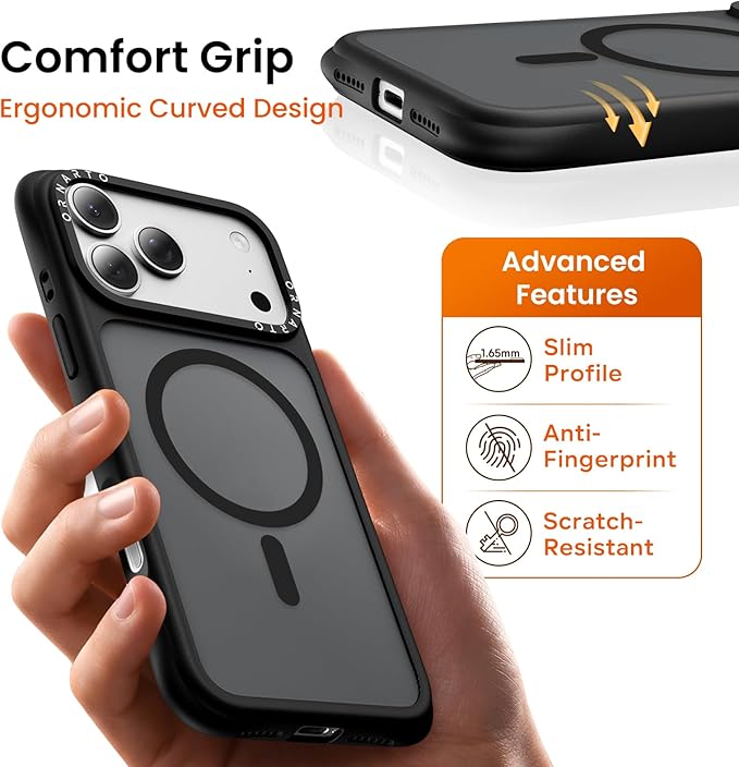 ORNARTO Magnetic for iPhone 17 Pro Max Case, 20FT Military-Grade Drop Protection, Compatible with MagSafe, Slim Shockproof Translucent Matte Phone Case for iPhone 17 Pro Max 6.9", Black