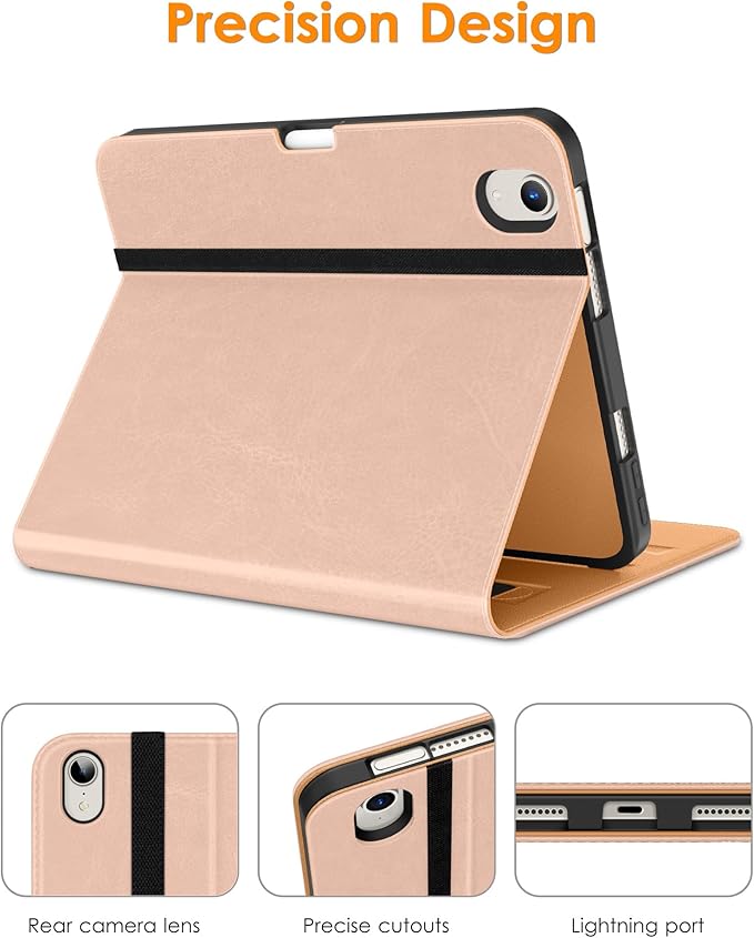 DTTO for iPad Mini 7th (A17 Pro) 2024/iPad Mini 6th Generation Case 2021 8.3 Inch, Premium Leather Business Folio Stand Cover for Mini 7/6 with Pencil Holder-Multiple Viewing Angles, Pink