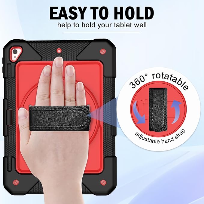 BMOUO Case for iPad 6th/5th Generation Case (9.7 inch, 2018/2017), 360°Rotating Stand, Hand/Shoulder Strap Shockproof iPad 9.7” Case for iPad Air 2, Black and Red