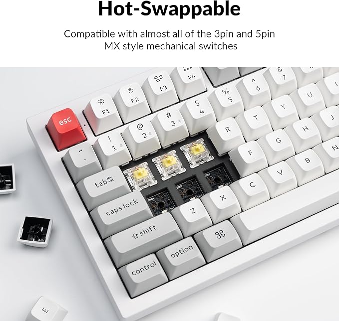 Keychron Q6 Pro Full-Size Bluetooth Custom Mechanical Keyboard, Full Metal QMK/VIA Programmable Knob KSA Double-Shot PBT Keycaps Hot-Swappable Banana Switch, Mac Windows Linux-White