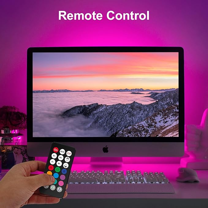 velted RGB Light Bar, Smart Music Sync RGB IC LED Lights Bars, USB Powered Ambient Lighting, Remote Control Color Changing Gaming TV Backlight, for PC Room Monitor Desk
