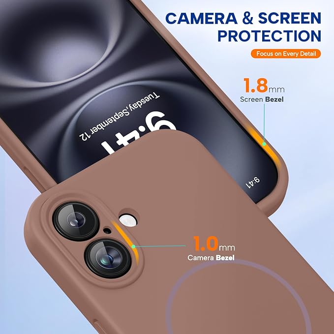 Miracase Magnetic for iPhone 16 Plus Case, [Soft Anti-Scratch Microfiber Lining], Compatible with MagSafe, Liquid Silicone Shockproof Drop Protection Phone Case for 16 Plus,Chocolate