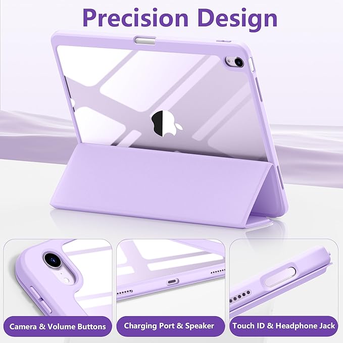 Wenlaty for iPad Air 13 Inch Case M4/M3/M2 (2026/2025/2024) with Pencil Holder, Slim Trifold Stand Protective Cover for iPad Air 13 Case with Transparent Back, Auto Wake/Sleep -Lavender Purple
