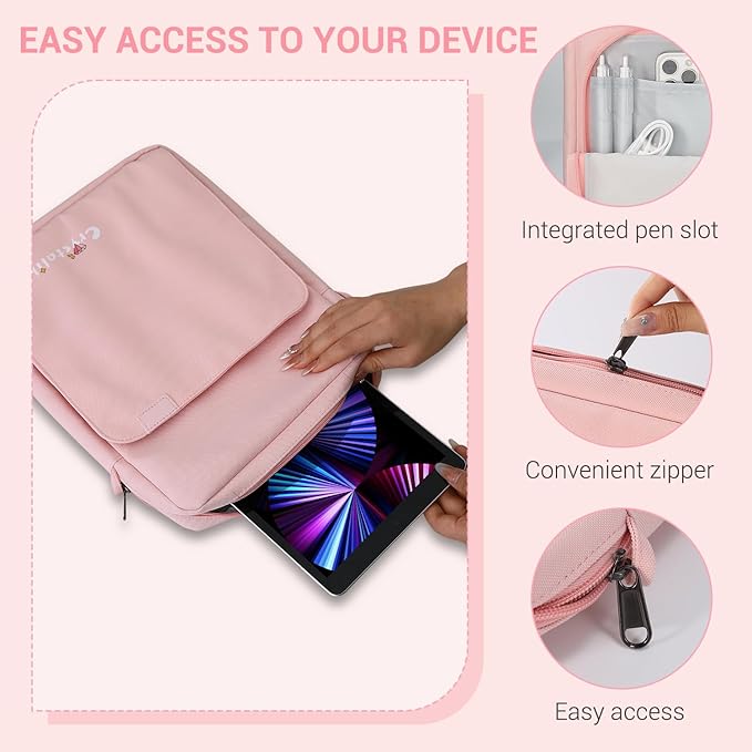 13 Inch Proctive Tablet Sleeve Bag Handle Carrying Case with Shoulder Strap Fits iPad Pro 11 inch,10th 10.9,iPad 9/8/7th Gen, Tab S8/S9 11", Pink