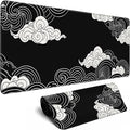 Black and White Anime Clouds XL Mouse Pad - Desk Gaming Mat with Stitched Edges, Non-Slip, 31.5x11.8 in