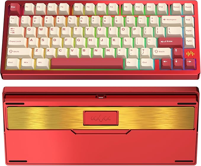 KEEBMONKEY PMOKEY Wave 75 CNC Aluminum Quick Release Tri-Mode Wireless Gaming Keyboard,QMK/VIA Tri-Mode Mechanical Keyboard with 8000mAh Battery,Hot-Swappable with RGB for Windows/Mac/PC (Pro Red)