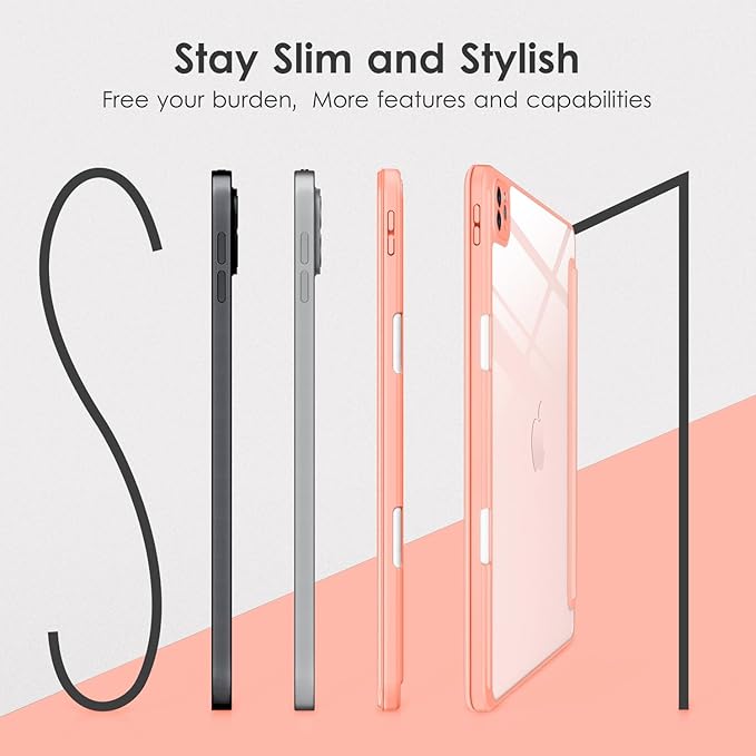 VIKESI for iPad Pro 11 Inch 4th/3rd/2nd/1st Generation Case, iPad Air 11-inch / 5th / 4th Generation Case with Clear Back,Pencil Holder,Auto Sleep/Wake,Camera Protection,Spanish Pink