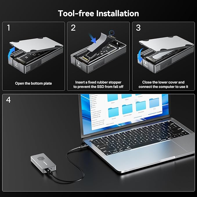 ANYOYO 40Gbps M.2 NVMe SSD Enclosure with Cooling Fan, Aluminium Alloy Enclosure Compatible with Thunderbolt 4/3/USB4, Support M/B+M Key SSD, Tool-Free Installation
