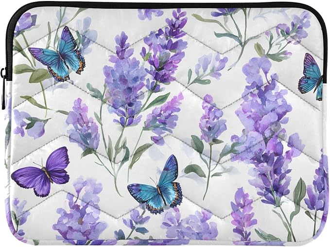 Lavender Laptop Case Sleeve, Butterfly Lavender Pattern Purple Shockproof Protective Computer Carrying Cover, Briefcase Handbags 15-16inch Laptop Sleeve Bag