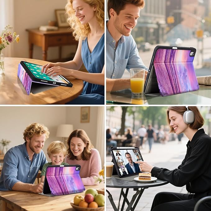 Lokigo for iPad (A16) 11th Generation Case 11 inch 2025 & iPad 10th Generation Case 10.9 inch 2022, Protective Multi-Viewing Stand Cover (Support Touch ID, Auto Wake/Sleep), Pink Beach