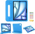 for iPad Air 11-inch Case M3/M2 (2025/2024) for Kids with Pencil Holder/Kickstand, Anti-Slip Handle Stand Lightweight Soft EVA Foam Shockproof Rugged Bumper Tablet Protective Cover, Blue