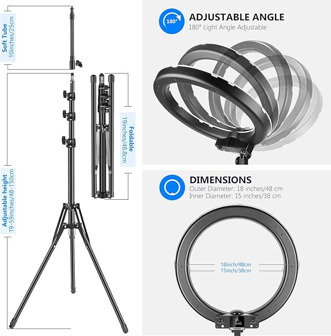 Neewer 18-inch RGB Ring Light with APP Control, Dimmable Bi-Color 3200K-5600K CRI 97+ LED Ring Light with Stand, 0-360 Full Color, 9 Scenes Effect for Selfie/Makeup/Party/Vlog/YouTube/Photography