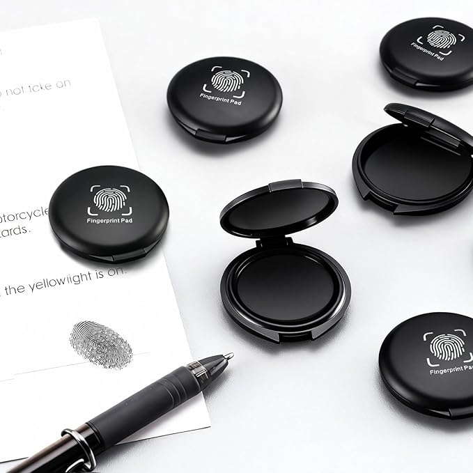 6 Pack Black Fingerprint Ink Pad, Premium Thumbprint Ink Pads for Notary Supplies, Identification, Security ID & Law Enforcement.