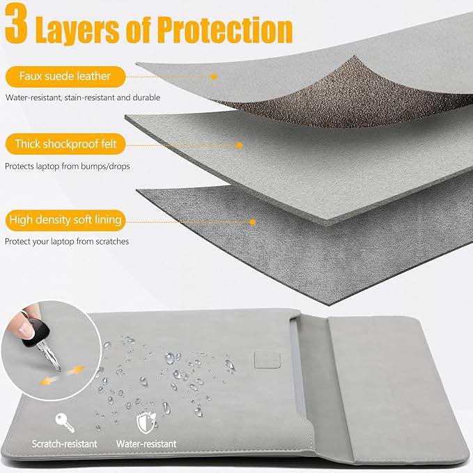 HYZUO 15 Inch Laptop Case Bag Sleeve with Stand for MacBook Air 15 M5 M4 A3241 M3 A3114 M2 A2941 2026-2023, 15" Surface Laptop 7/6/5/4/3, MacBook Pro 15 A1990 A1707 2019-2016, Light Gray