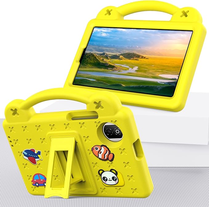 AKABEILA Compatible with Honor Pad X7 8.7 inch 2025 Tablet Case, Kids Friendly Universal Lightweight Shockproof Protective Case with Shoulder Strap & Stand Handle Yellow
