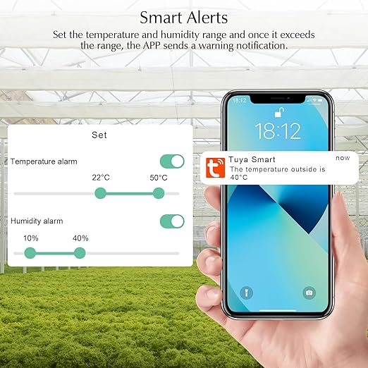 WiFi Thermometer, Humidity Meter with Smart Alert and Data Storage, Temperature and Humidity Monitor for Bedroom, Baby Room, Warehouse, Cellar, Greenhouse, White with Screen