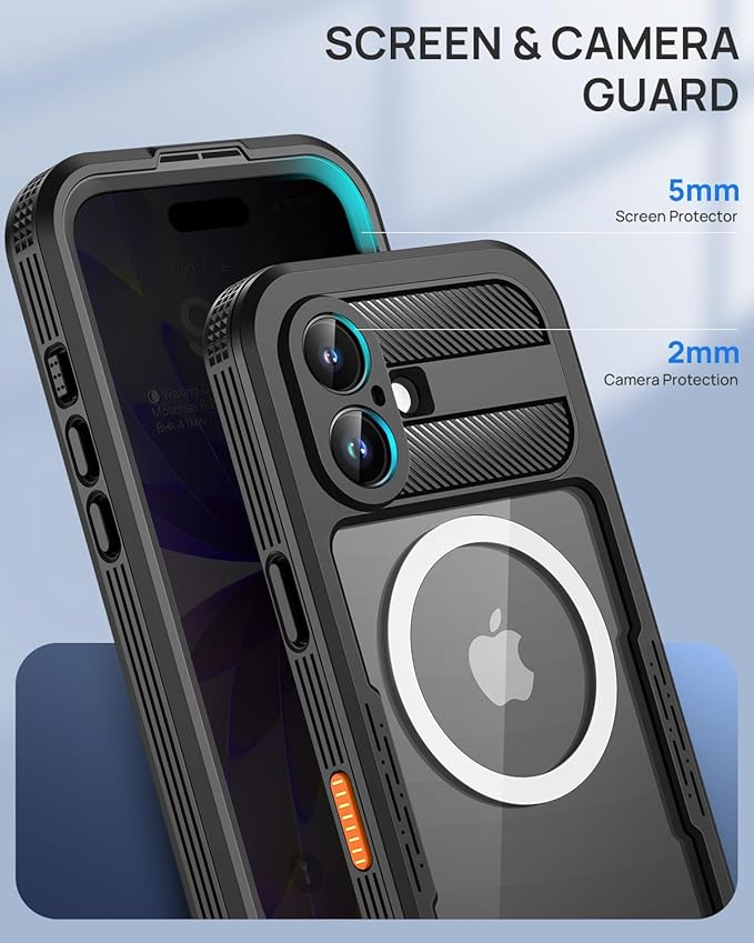 Lanhiem Magnetic for iPhone 17 Case, Built-in Privacy Screen Protector, IP68 Waterproof Dustproof Case, Compatible with MagSafe, Anti-Spy Full Body Phone Case for iPhone 17 6.3", Black