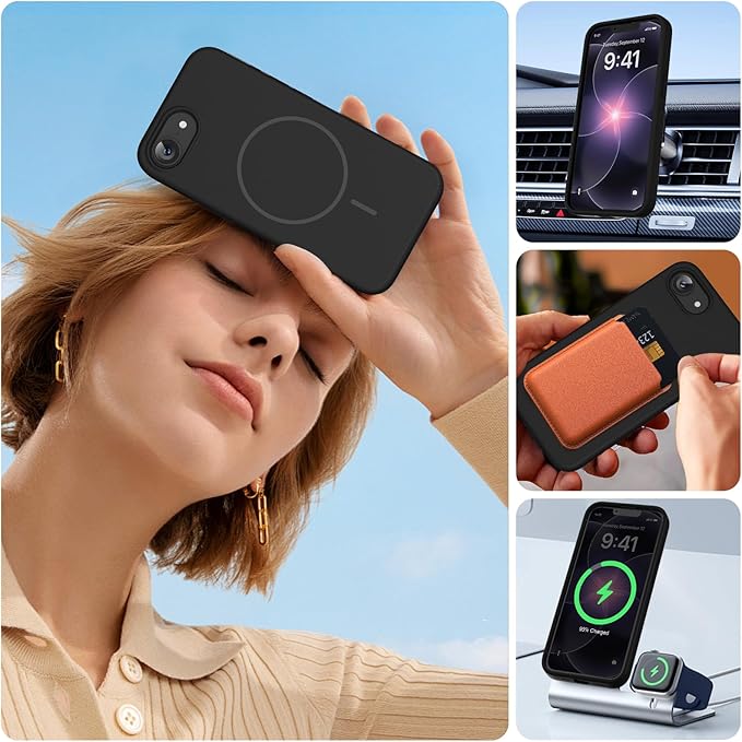 Miracase Magnetic for iPhone 17e Case & iPhone 16e Case, [Soft Anti-Scratch Microfiber Lining], Compatible with MagSafe, Silicone Shockproof Protection Phone Case for iPhone 17e/16e, Black