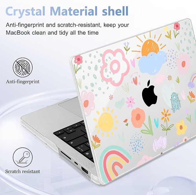 May Chen for 2026 MacBook Pro 14-inch M5 M4 M3 M2 M1 Pro/Max Chip, Release 2026 2025-2021, Model A3427 A3426 A3434 A3112 A3401 A3185, Plastic Hard Shell with Keyboard Cover, Rainbows Flowers