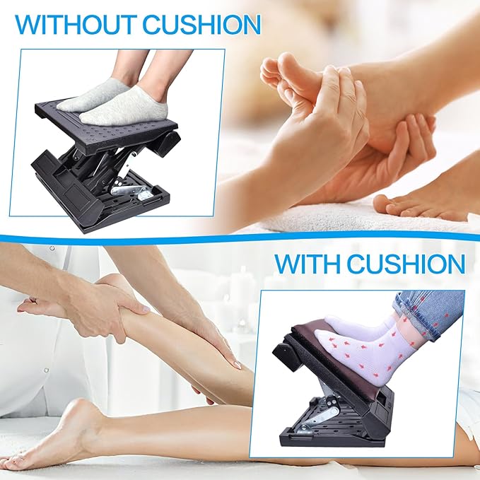 Scalebeard Foot Rest for Under Desk at Work,Height Adjustable Infinite Angle Ergonomic Foldable Footrest for Office, Gaming,Computer, Removable Pad Desk Foot Stool with Massage Beads,All-Season(Brown)
