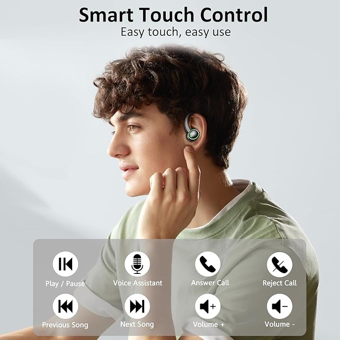 Wireless Earbuds, 2026 Bluetooth 5.4 Headphones Sports, 50 Playback Over-Ear buds with 4 ENC Noise Cancelling Mics Deep Bass Fitness Earphones Gym Running Workout, IP7 Headset with Earhook LED Display
