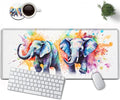 Large Mouse Pad, 31.5 x 11.8in Extended Gaming Mouse Pad with Stitched Edges, XXL Mousepad Protector Non Slip Rubber Base for Office and Home Writing Mat, Painted Cute Elephant Pattern White Desk Mat