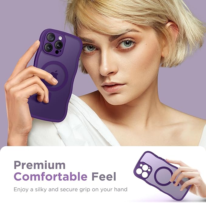 CAPRARO for iPhone 16 Pro Case for Women Girls, Upgraded [Full Camera Protection] [Compatible with MagSafe] Cute Wave Translucent Matte Phone Case for iPhone 16 Pro, Deep Purple