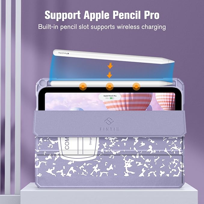 Fintie Hybrid Slim Case for iPad Mini 7 (A17 Pro, 7th Generation) 2024 / iPad Mini 6 (6th Gen) 8.3 Inch, [Built-in Pencil Holder] Shockproof Cover Clear Transparent Back Shell, Composition L