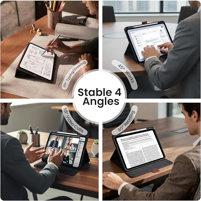 Handcrafted Case for iPad Air 13 Inch M4/M3/M2 (2026/2025/2024) with Pencil Holder & Hand Strap & Pocket,Magnetic Clasp,Multi Angles Stand,Protective Folio Cover,Auto Sleep/Wake,Brown