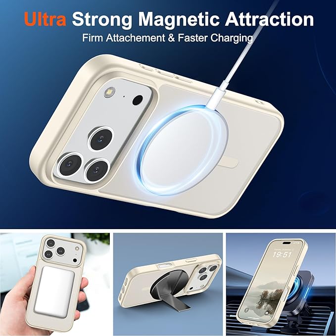 SUPFINE Magnetic for iPhone 17 Pro Max Case (Compatible with MagSafe)(Military Grade Drop Protection) Translucent Matte Shockproof with Anti-Fingerprint Phone Cover,Antique White