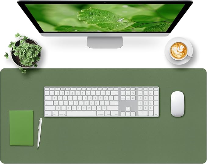 Bloss Olive Green Desk Mat 35.4" x 15.7", Desk Matt for Desktop, Large Leather Desk Pad, Waterproof Desk Pad Mat, Office Supplies for Women