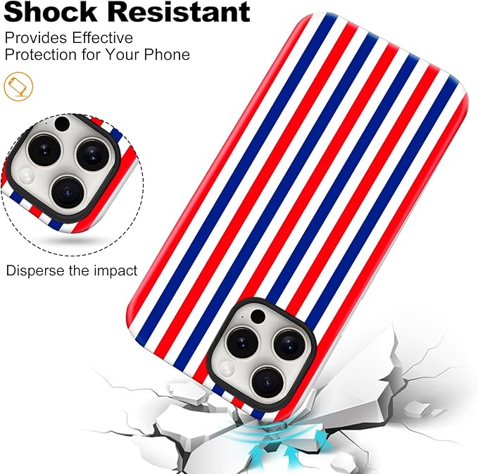 Magnetic for iPhone 13/14 Case Cute Stripes Phone Case, Shockproof Slim TPU and Hard PC Protective Phone Cover Compatible with MagSafe Designed for Women Girls, Red and Blue