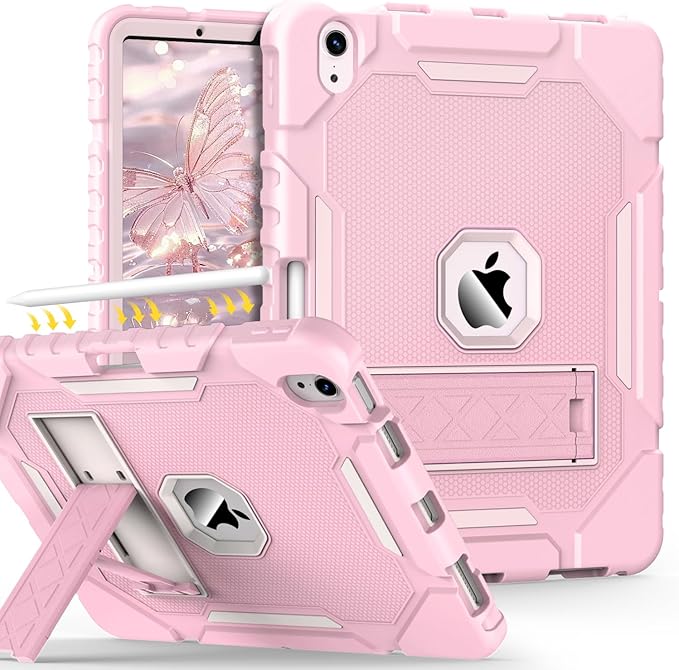 Grifobes Case for iPad Air 11-inch (M4/M3/M2) 2026/2025/2024, for iPad Air 5th/4th Generation 2022/2020 10.9", Heavy Duty Rugged Cover with Stand/Pencil Holder for i Pad Air 5 4 Gen(Pink)