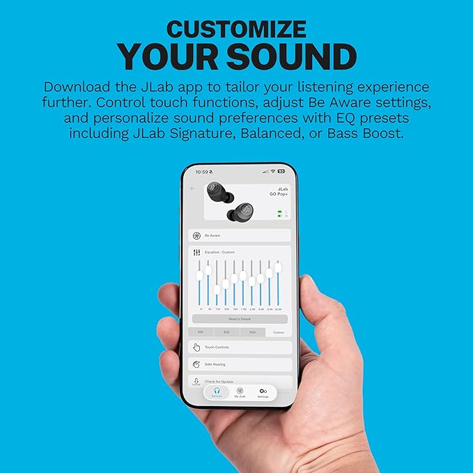 JLab Go Air Pop+ True Wireless Earbuds, in Ear Headphones, Bluetooth Earphones, 35H Playtime Ear Buds, Bluetooth Earbuds with Microphone, USB-C Charging Case, Dual Connect, EQ3 Sound, Cloud White