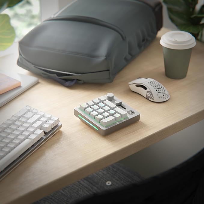 GLORIOUS GMMK Mechanical Numpad- 10 Key USB Programmable Keypad - Hot Swappable, Volume Control, RGB Backlit, Wired & Wireless Bluetooth - Laptop & Keyboard Accessories- White
