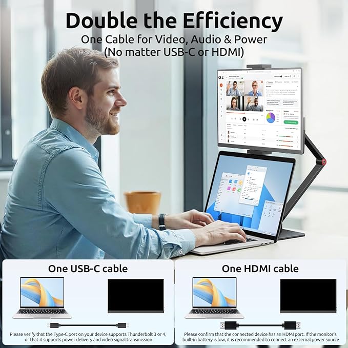 MAGICRAVEN Wireless Portable Monitor for Laptop, 15.6" Portable Monitor with Battery-1080P FHD Second Screen for Home & Office, AirPlay & Miracast Casting, No Cables or Drivers Needed(with Stand)