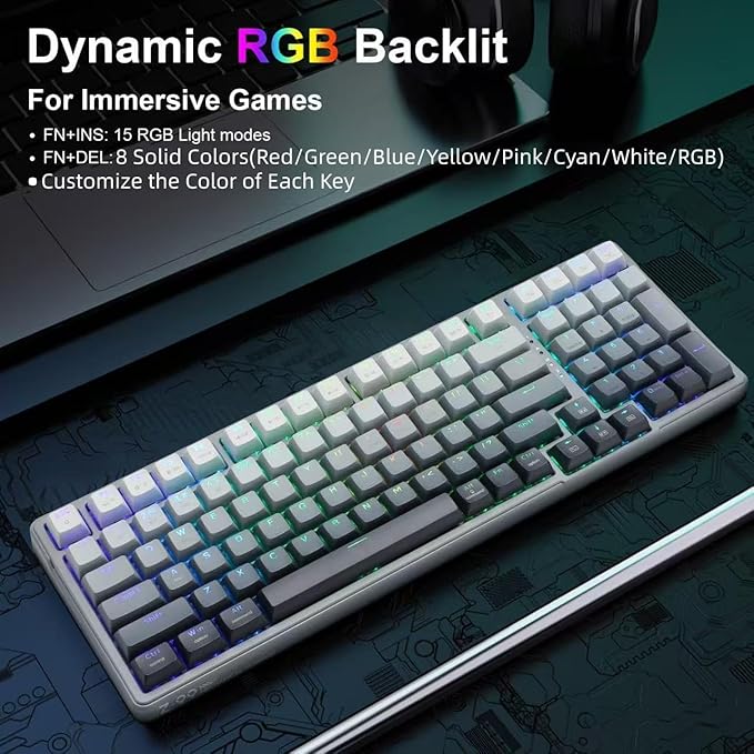 E-YOOSO Wireless Bluetooth Mechanical Keyboard, 99 Keys Wired Gaming Keyboard RGB Backlit, Hot Swappable Pre-lubed Linear Switches, Gasket Soundproof Foam, Office Work Keyboard, Gradient Gray