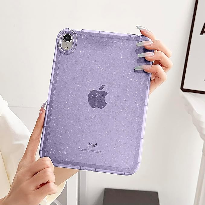 for Apple iPad Air 5th/Air 4th Generation 2022/2020 10.9 inch, Glitter Clear Soft Silicone Flexible TPU Back Shockproof Shell Bling Sparkly Paper Lightweight Thin Protective Cover, Purple