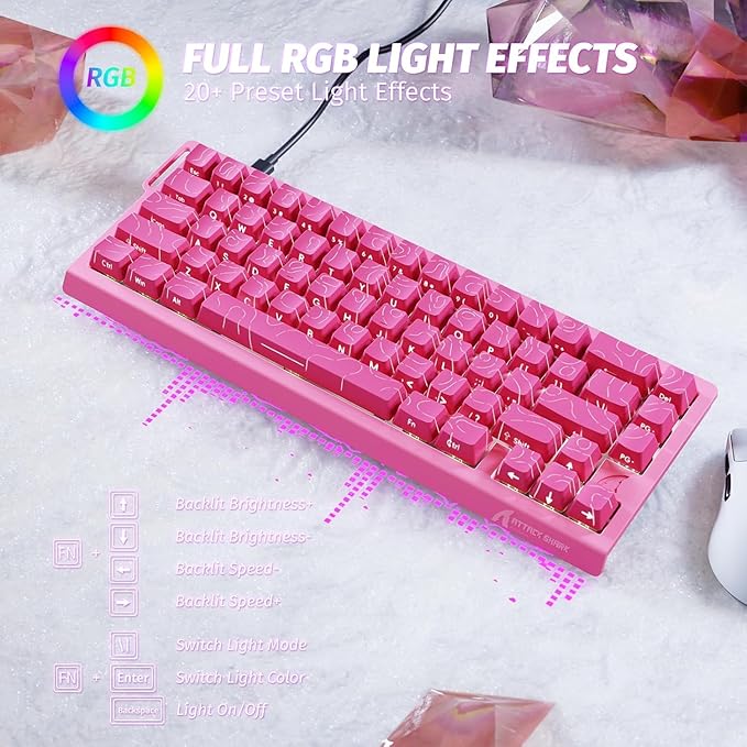 ATTACK SHARK X68HE Rapid Trigger Mechanical Gaming Keyboard 60% Wired with Adjustable Actuation,Hall Effect Magnetic Switch,8KHz Polling Rate,RGB Backlit,Top Mount,Side Printed Keycap(Rose Contour)