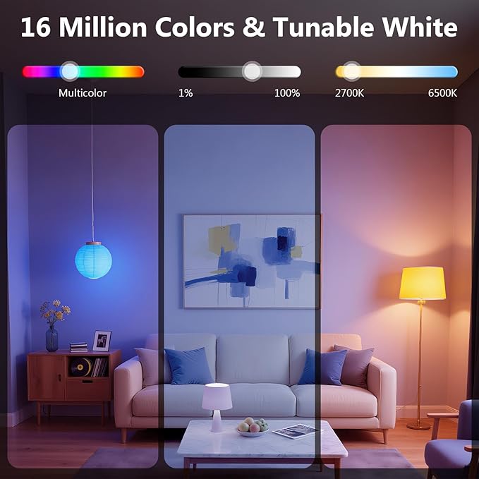 DAYBETTER Smart Light Bulbs, Smart Bulb Compatible with Alexa & Google Home, A19 E26 2.4G WiFi Bluetooth Alexa Light Bulbs, RGBCW Color Changing LED Light Bulb, 60W Equivalent, 800LM, 2Pack