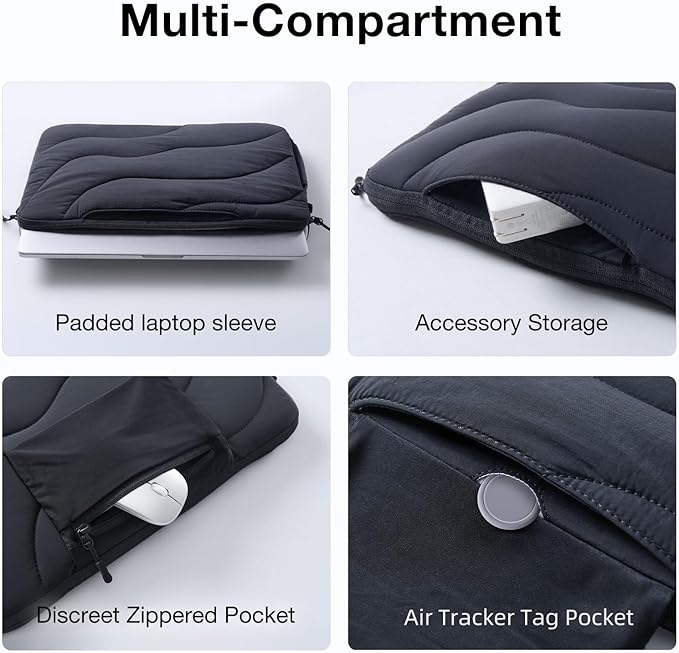 llano 13.3 inch Laptop Sleeve, Laptop Case for MacBook Pro,Dell, HP, Lenovo, Asus, Notebook Tablet Case, 360° Protection, Lightweight, Water-Resistant, 4 Compartments Storage, Black