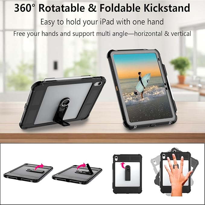 Waterproof Case for Apple iPad 11(A16) 2025/10th Gen 10.9 inches, Built-in Apple Pencil Holder Camera Screen Protector, Fit with Magic Keyboard, 360 Full Body Protective Pad Cover, Black