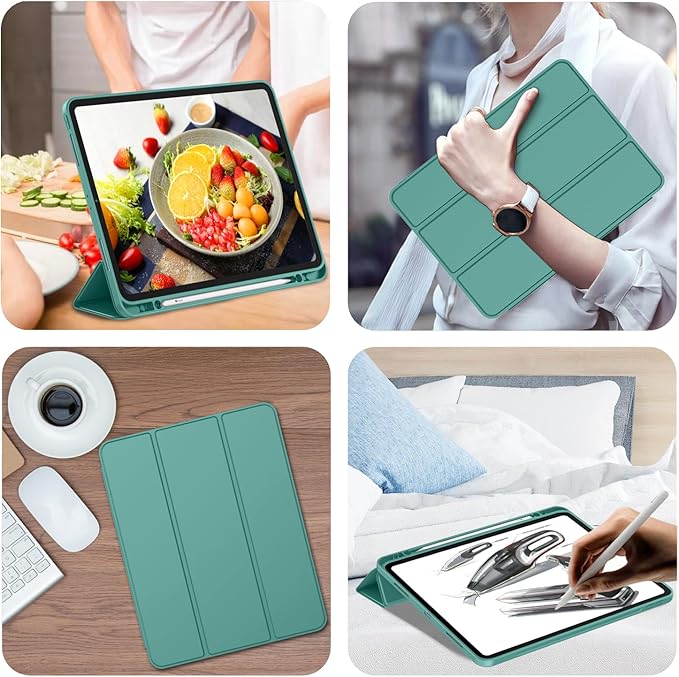 iMieet Case for iPad Pro 11 Inch (M5) 2025 /(M4) 2024 5th Gen, Trifold Stand Smart Cover with Pencil Holder and Soft TPU Back, Auto Wake/Sleep (Forest Green)