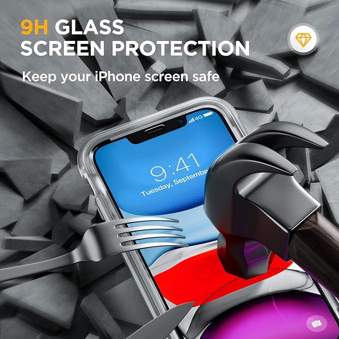 Miracase Glass Series for iPhone 11 Case 6.1 inch, Upgraded Full-Body Rugged Phone Bumper Case Cover with Built-in 9H Tempered Glass Screen Protector and Camera Protector, Matte Clear