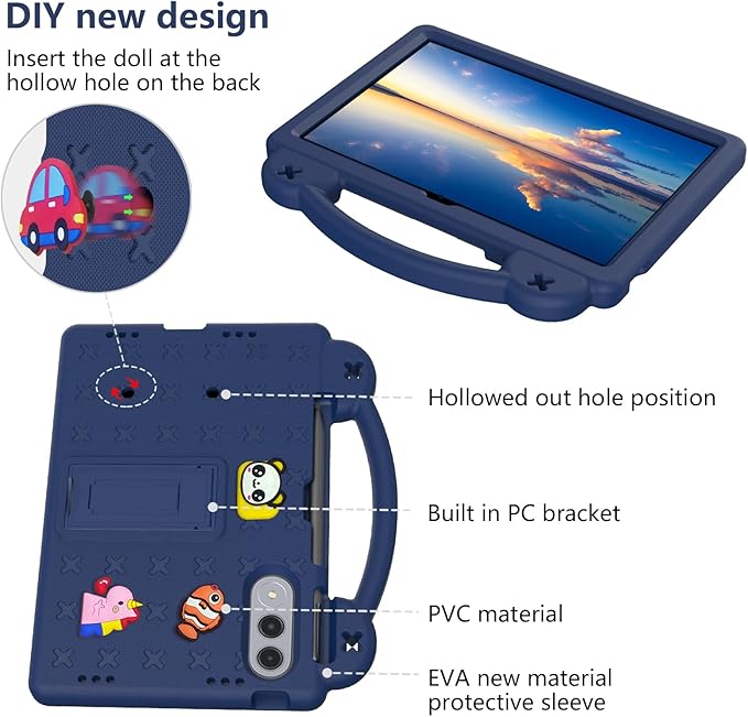 AKABEILA Compatible with Lenovo xiaoxin pad pro GT 11.1 inch TB-710FU (2025) Tablet Case, Kids Friendly Universal Lightweight Shockproof Protective Case with Shoulder Strap & Stand Handle Navy Blue