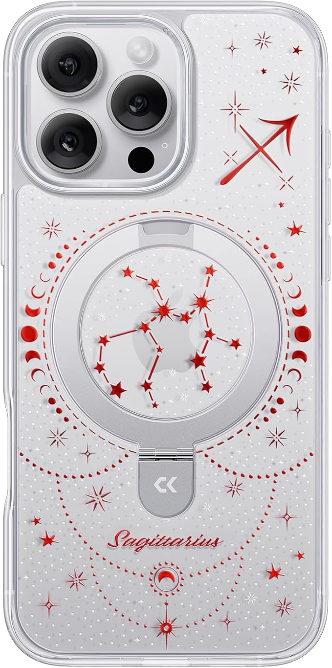 CASEKOO Sagittarius [Zodiac Collection] for iPhone 16 Pro Case with Magnetic Ring Stand [Compatible with MagSafe] [Military-Grade Protection] Fashion Clear Back Design, Soft Edge