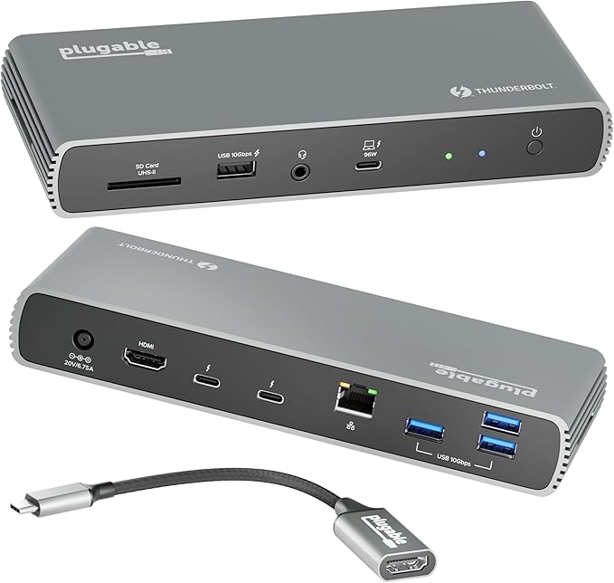 Plugable Thunderbolt 4 Docking Station | TAA-Compliant Dual Monitor Laptop Dock for Mac & Windows | 3X Thunderbolt Ports, USB-C to HDMI Adapter, 100W PD, 2.5Gb Ethernet, 4X USB-A 10Gbps (TBT4-UDX1)