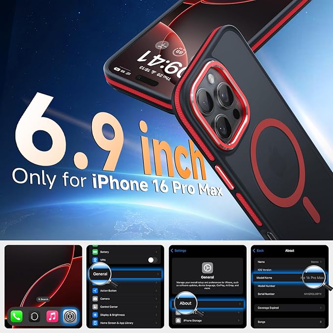 Magnetic 3 in 1 for iPhone 16 Pro Max Case, [Omni-Directional Protection] with 1x Screen Protector + 1x Camera Cover, [Seamless Work with Magsafe] Protective Matte Silm Case for iPhone 16 Pro Max Red
