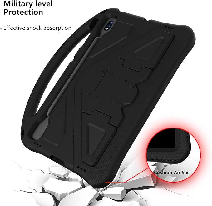 Kids Case for Samsung Galaxy Tab S10+/S9+/S8+/S7 FE/S7+/S9 FE+ 12.4", Techcircle Light Weight Shock Proof EVA Foam Handle Rugged Stand Protective Case for Galaxy Tab S9 FE Plus/S10 Plus 2024, Black